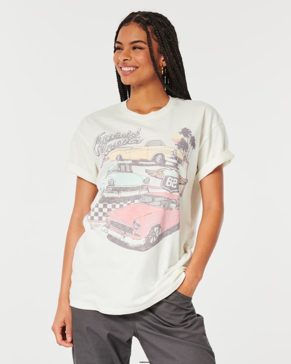 t-shirt graphique de voiture classique surdimensionné femmes blanc Hollister hauts RRRJX61