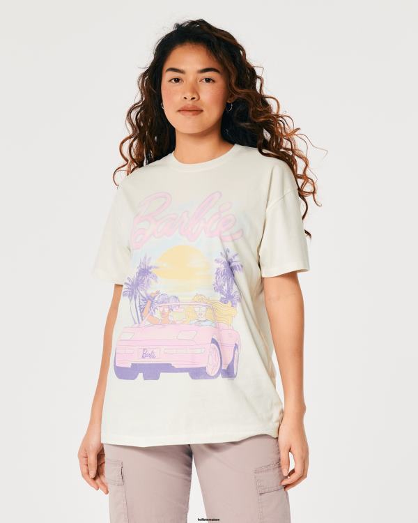 t-shirt graphique de voiture de barbie surdimensionné femmes crème Hollister hauts RRRJX2