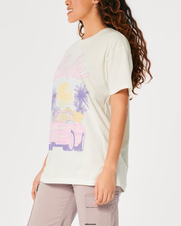 t-shirt graphique de voiture de barbie surdimensionné femmes crème Hollister hauts RRRJX2