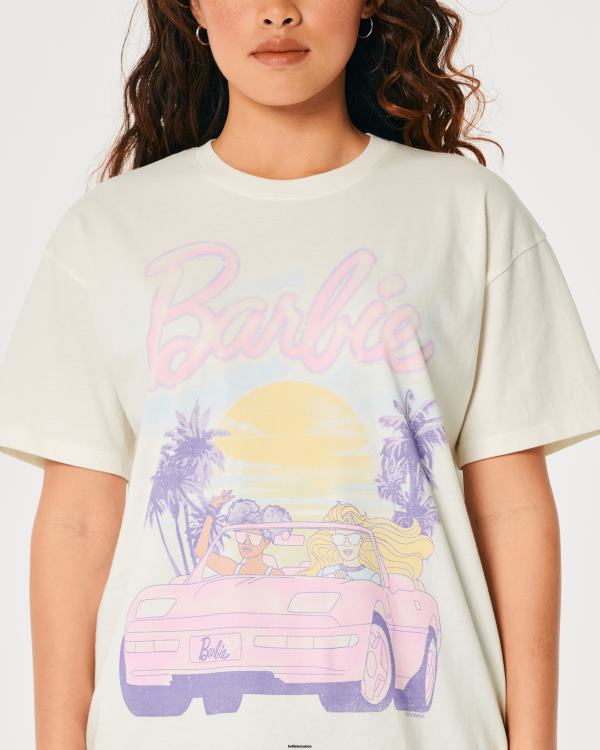 t-shirt graphique de voiture de barbie surdimensionné femmes crème Hollister hauts RRRJX2