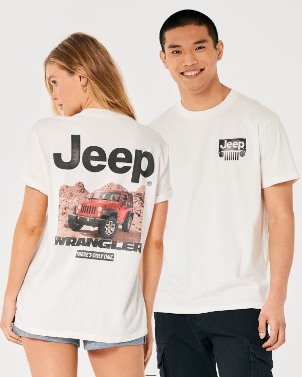 t-shirt graphique jeep décontracté femmes hors blanc-jeep Hollister hauts RRRJX162