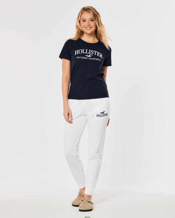 t-shirt graphique à logo brodé easy femmes bleu marine Hollister hauts RRRJX376