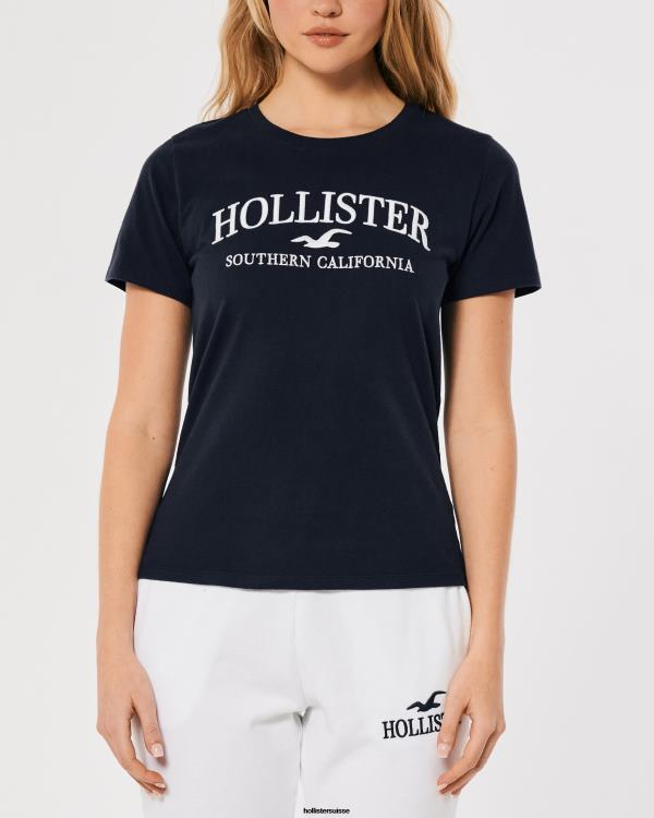t-shirt graphique à logo brodé easy femmes bleu marine Hollister hauts RRRJX376