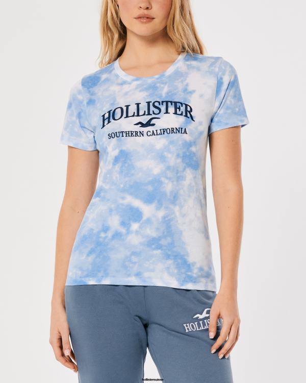 t-shirt graphique à logo brodé easy femmes teinture de cravate bleue Hollister hauts RRRJX161