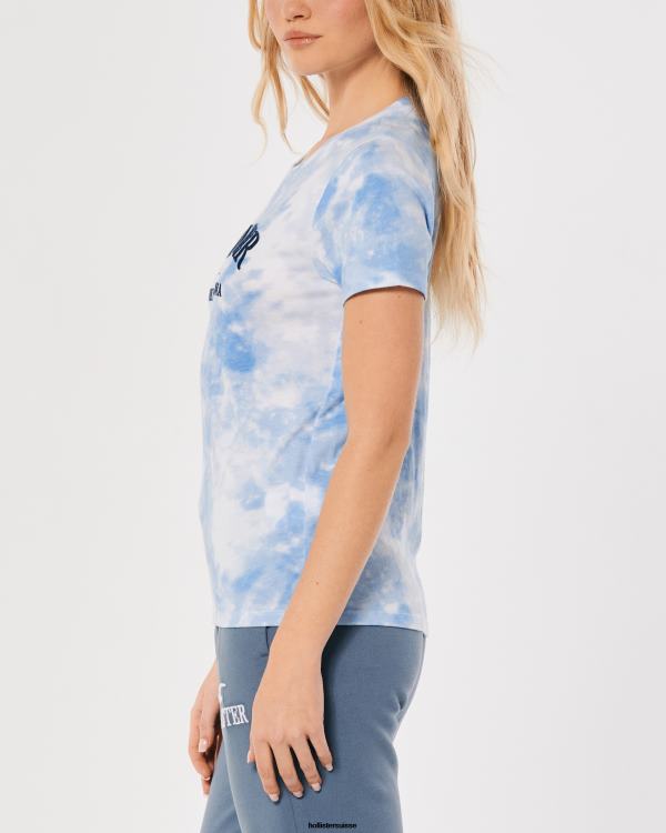 t-shirt graphique à logo brodé easy femmes teinture de cravate bleue Hollister hauts RRRJX161