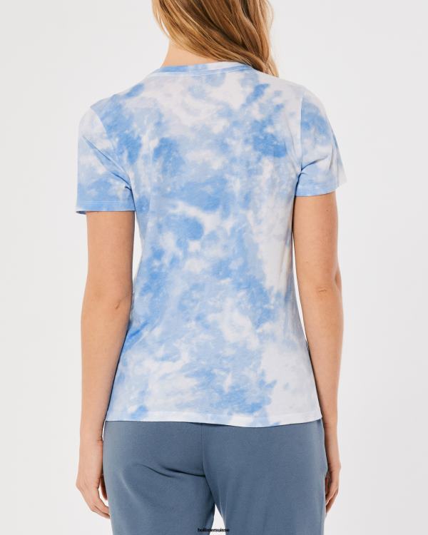 t-shirt graphique à logo brodé easy femmes teinture de cravate bleue Hollister hauts RRRJX161