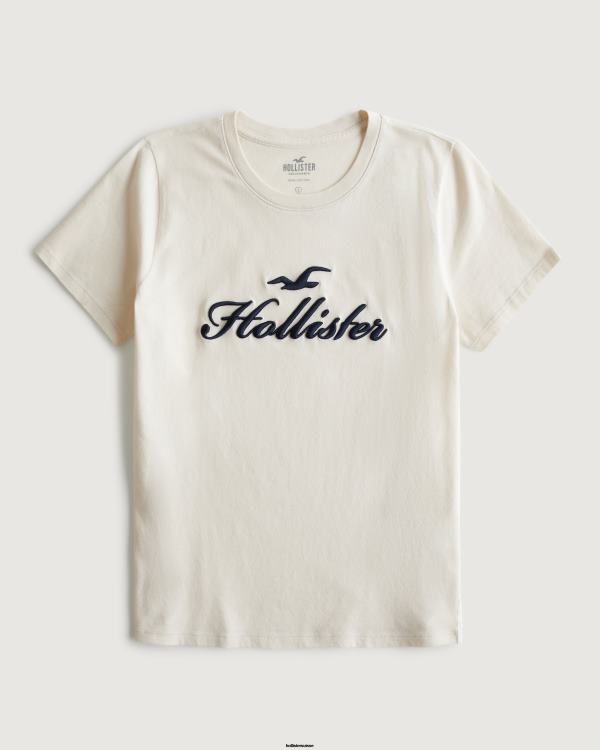 t-shirt graphique à logo femmes crème Hollister hauts RRRJX211