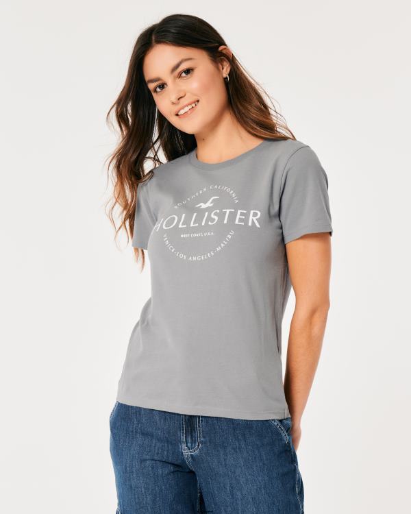 t-shirt graphique à logo femmes gris Hollister hauts RRRJX198
