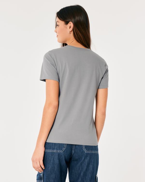 t-shirt graphique à logo femmes gris Hollister hauts RRRJX198