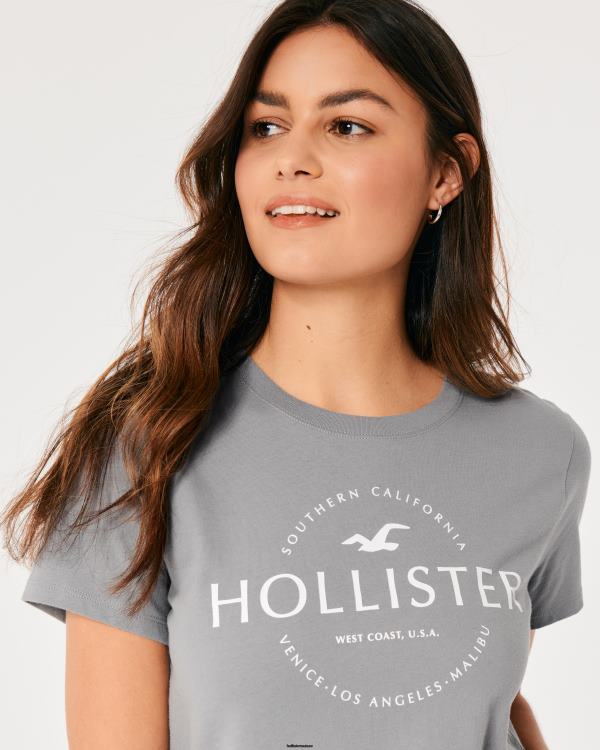 t-shirt graphique à logo femmes gris Hollister hauts RRRJX198