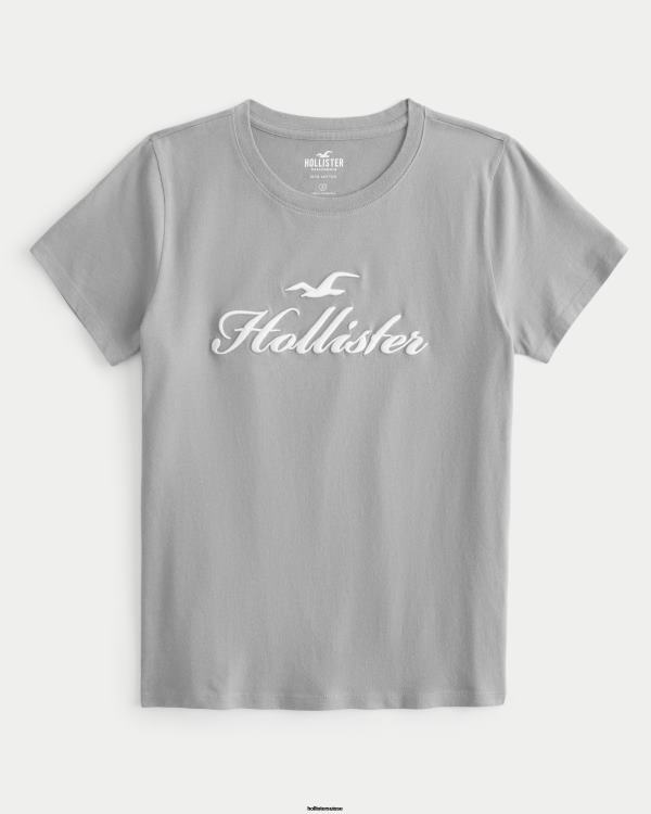 t-shirt graphique à logo femmes plat gris moyen Hollister hauts RRRJX351