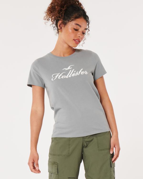 t-shirt graphique à logo femmes plat gris moyen Hollister hauts RRRJX351
