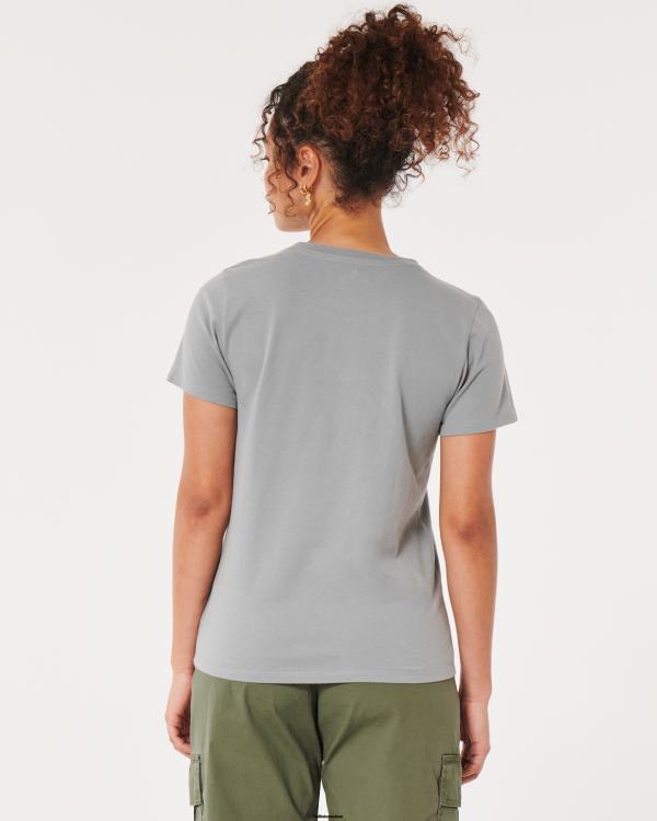 t-shirt graphique à logo femmes plat gris moyen Hollister hauts RRRJX351