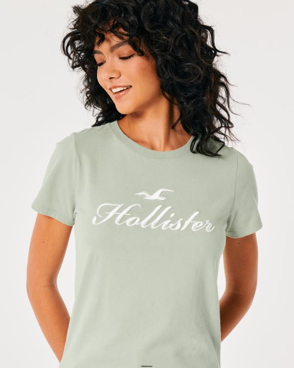 t-shirt graphique à logo femmes vert sauge Hollister hauts RRRJX207