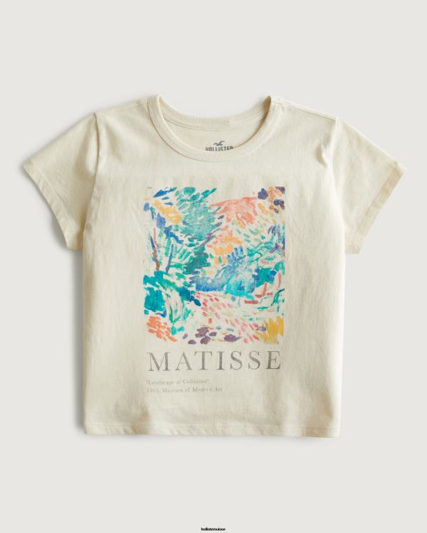 t-shirt graphique matisse art décontracté femmes crème Hollister hauts RRRJX365