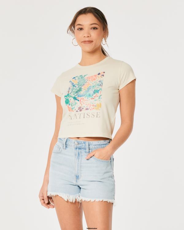 t-shirt graphique matisse art décontracté femmes crème Hollister hauts RRRJX365