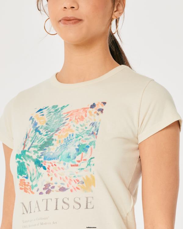 t-shirt graphique matisse art décontracté femmes crème Hollister hauts RRRJX365