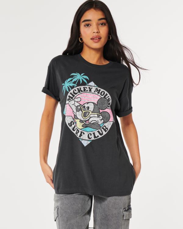 t-shirt graphique mickey mouse surdimensionné femmes gris foncé Hollister hauts RRRJX127