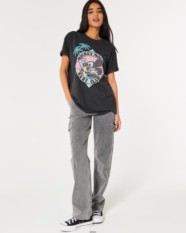 t-shirt graphique mickey mouse surdimensionné femmes gris foncé Hollister hauts RRRJX127