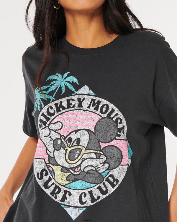 t-shirt graphique mickey mouse surdimensionné femmes gris foncé Hollister hauts RRRJX127