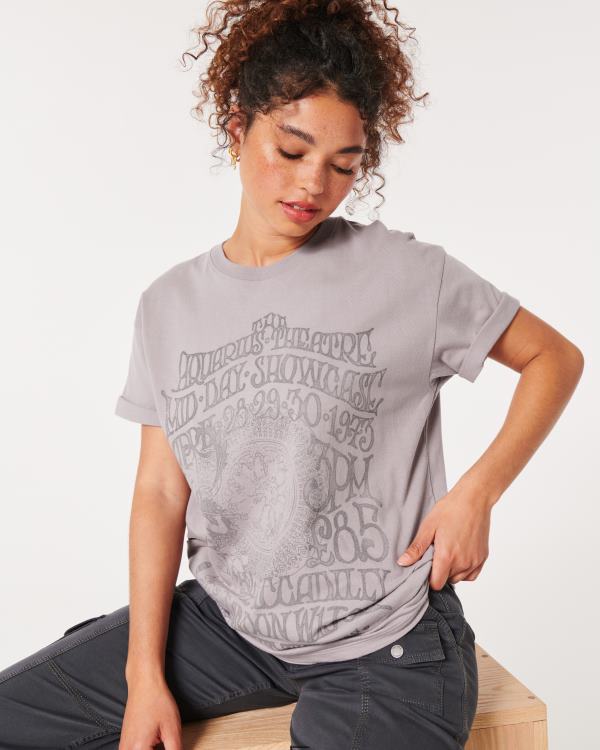 t-shirt graphique oversize london theatre femmes gris violet Hollister hauts RRRJX114