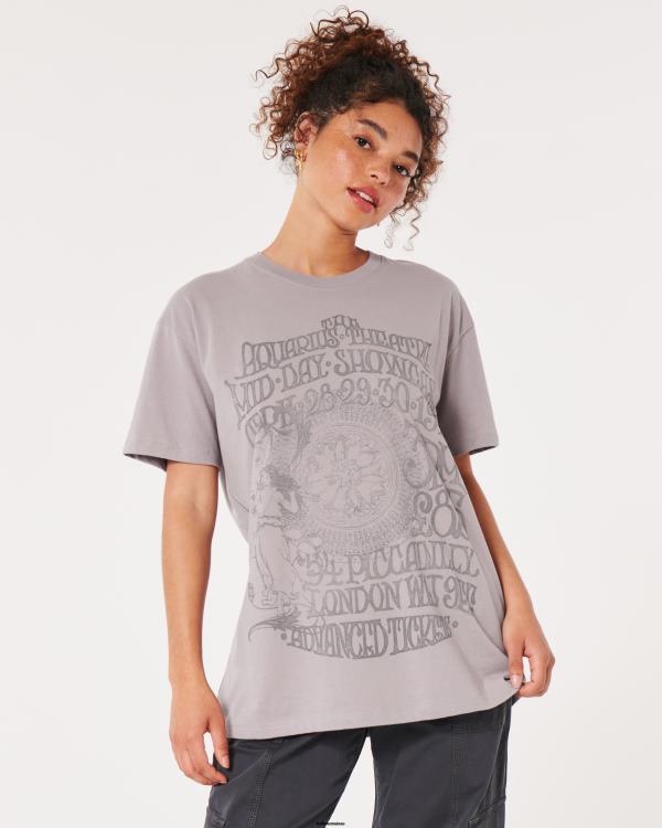 t-shirt graphique oversize london theatre femmes gris violet Hollister hauts RRRJX114