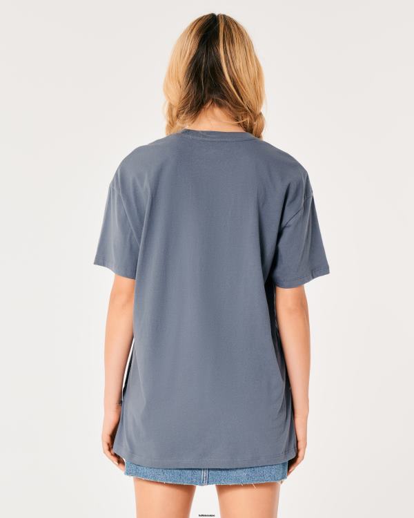 t-shirt graphique oversize ocean beach california femmes bleu Hollister hauts RRRJX10