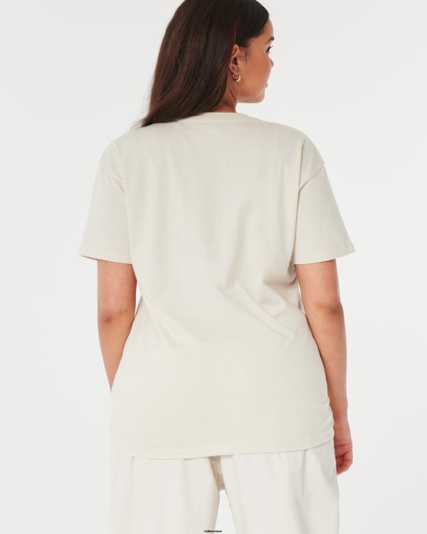 t-shirt graphique stéréo intérieur surdimensionné femmes crème Hollister hauts RRRJX229