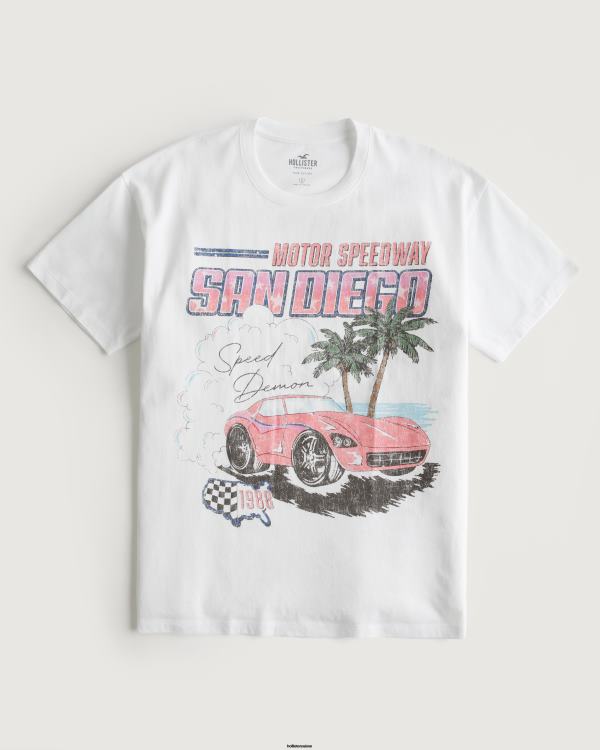 t-shirt graphique voiture de course san diego surdimensionné femmes blanc Hollister hauts RRRJX358