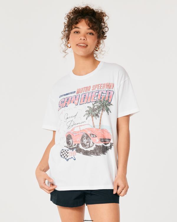 t-shirt graphique voiture de course san diego surdimensionné femmes blanc Hollister hauts RRRJX358