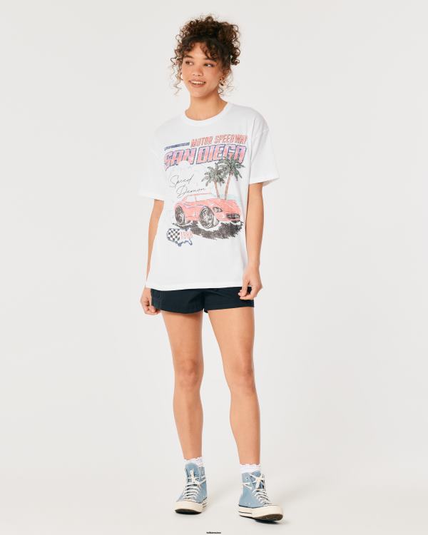 t-shirt graphique voiture de course san diego surdimensionné femmes blanc Hollister hauts RRRJX358