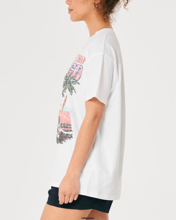 t-shirt graphique voiture de course san diego surdimensionné femmes blanc Hollister hauts RRRJX358