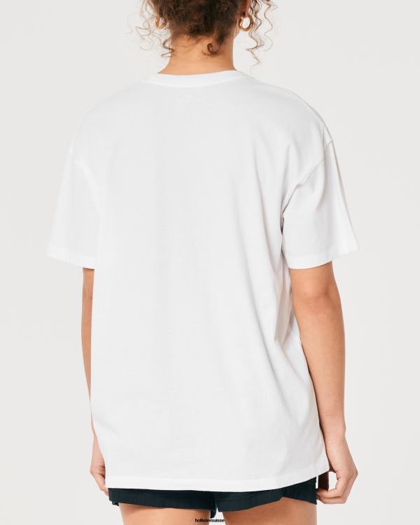 t-shirt graphique voiture de course san diego surdimensionné femmes blanc Hollister hauts RRRJX358