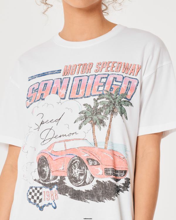 t-shirt graphique voiture de course san diego surdimensionné femmes blanc Hollister hauts RRRJX358