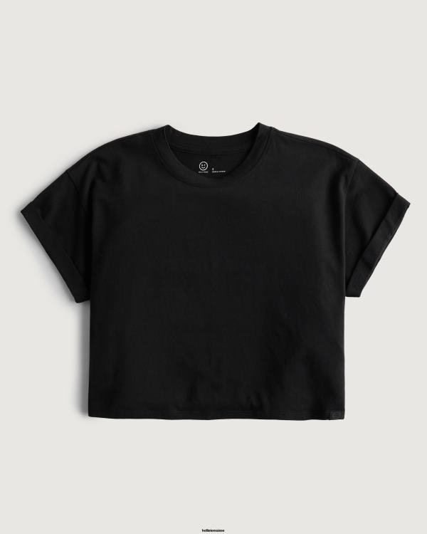 Gilly Hicks Active Essentials - T-shirt ras du cou carré femmes noir Hollister hauts RRRJX183