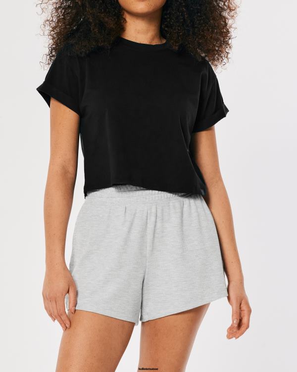 Gilly Hicks Active Essentials - T-shirt ras du cou carré femmes noir Hollister hauts RRRJX183