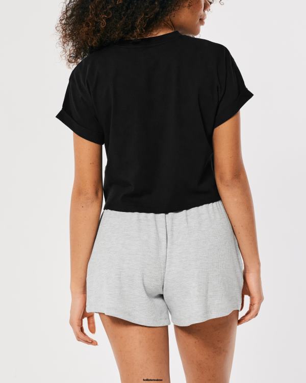 Gilly Hicks Active Essentials - T-shirt ras du cou carré femmes noir Hollister hauts RRRJX183