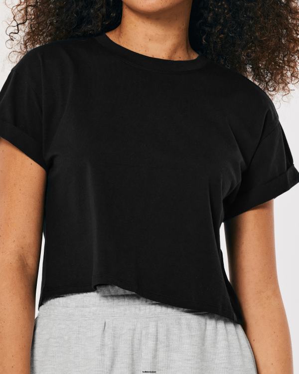 Gilly Hicks Active Essentials - T-shirt ras du cou carré femmes noir Hollister hauts RRRJX183