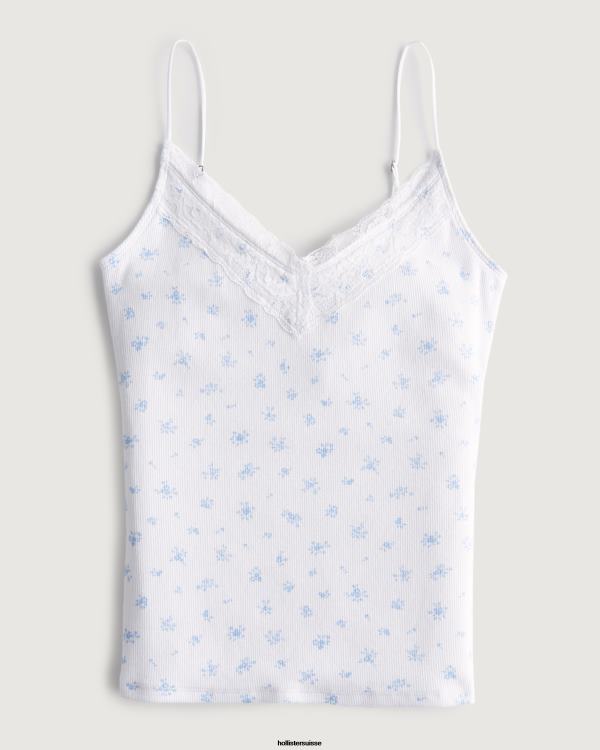 caraco côtelé à col v femmes fleurs blanches Hollister hauts RRRJX304