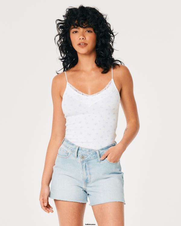 caraco côtelé à col v femmes fleurs blanches Hollister hauts RRRJX304