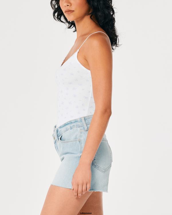 caraco côtelé à col v femmes fleurs blanches Hollister hauts RRRJX304