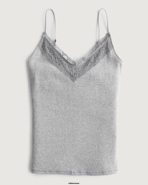 caraco côtelé à col v femmes gris chiné clair Hollister hauts RRRJX407