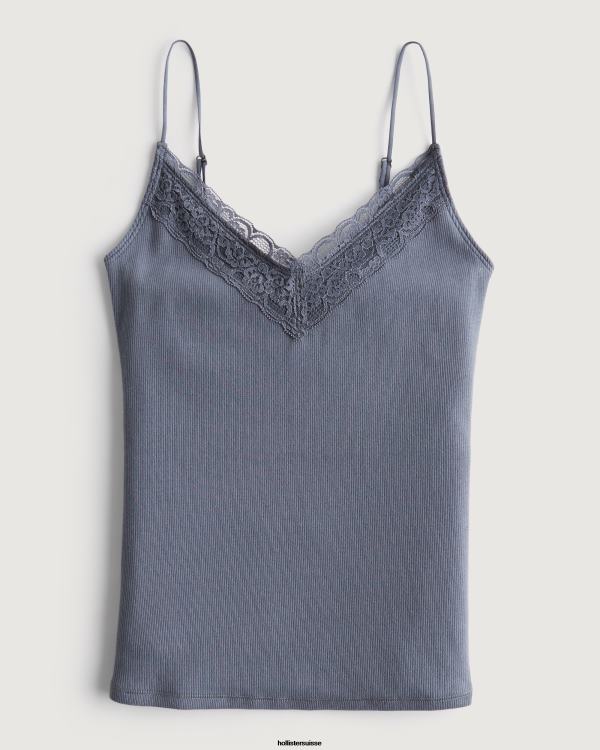 caraco côtelé à col v femmes marine Hollister hauts RRRJX332