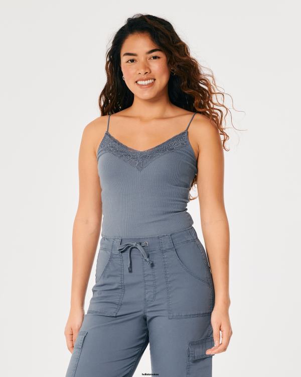 caraco côtelé à col v femmes marine Hollister hauts RRRJX332