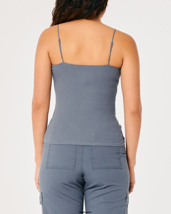 caraco côtelé à col v femmes marine Hollister hauts RRRJX332