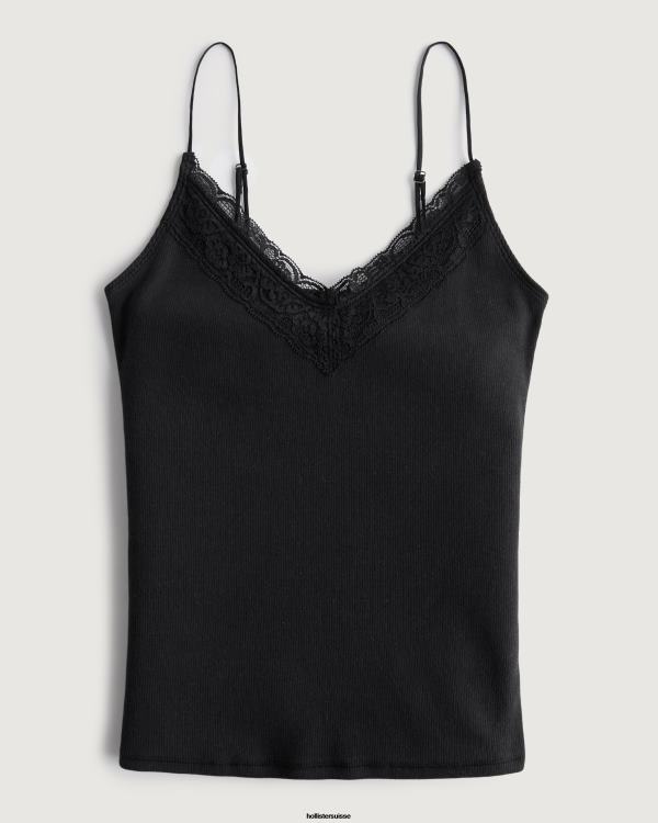 caraco côtelé à col v femmes noir Hollister hauts RRRJX388