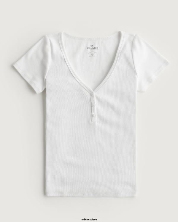 col tunisien à manches courtes femmes blanc Hollister hauts RRRJX394