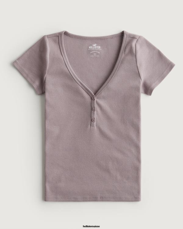 col tunisien à manches courtes femmes gris violet Hollister hauts RRRJX87