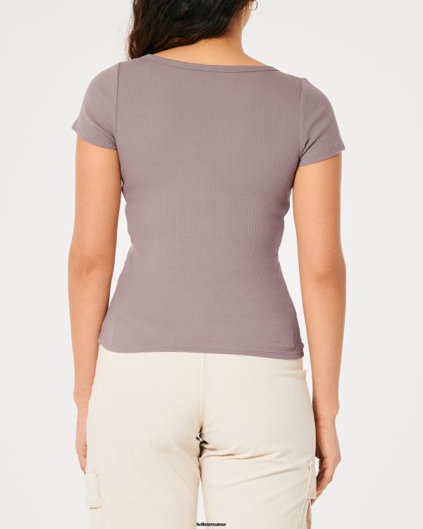 col tunisien à manches courtes femmes gris violet Hollister hauts RRRJX87
