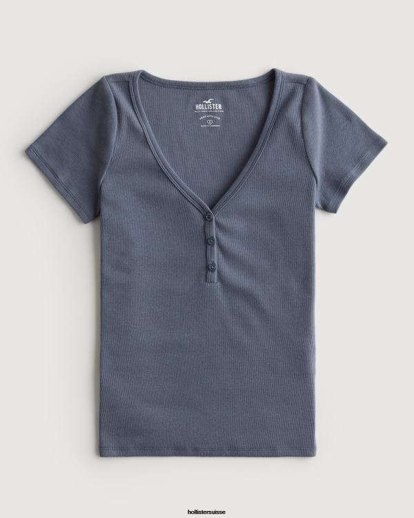 col tunisien à manches courtes femmes marine Hollister hauts RRRJX419